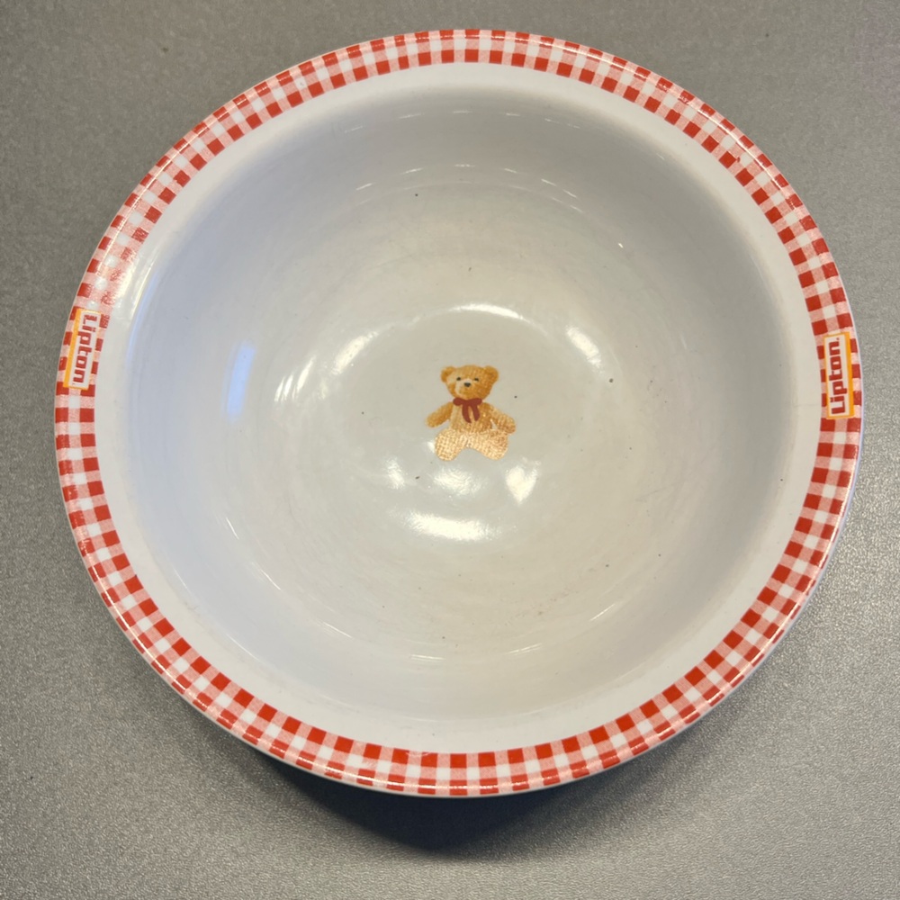 Lipton Teddy Bear Bowl 
Red and White Checkered Vintage